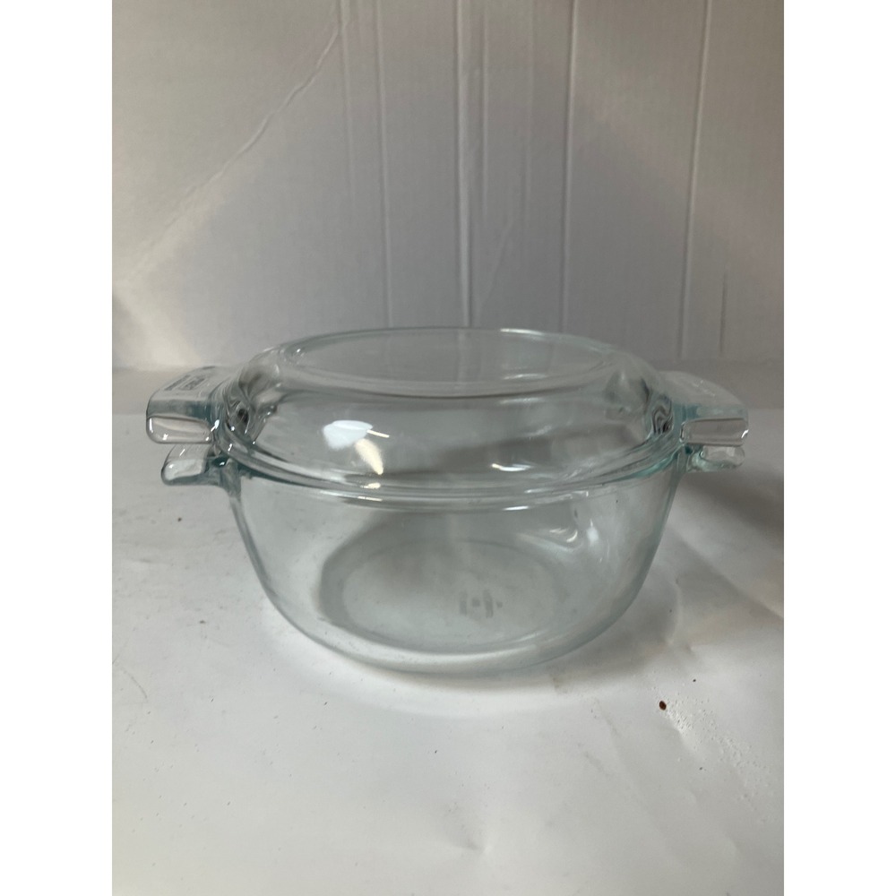 Vintage Pyrex Corning Casserole Dish Clear Glass‎ Round 1.5 Pint With Lid